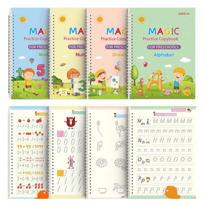 MagicBook | Juego de Cuadernos de Práctica para Niños (4 Piezas/Set)